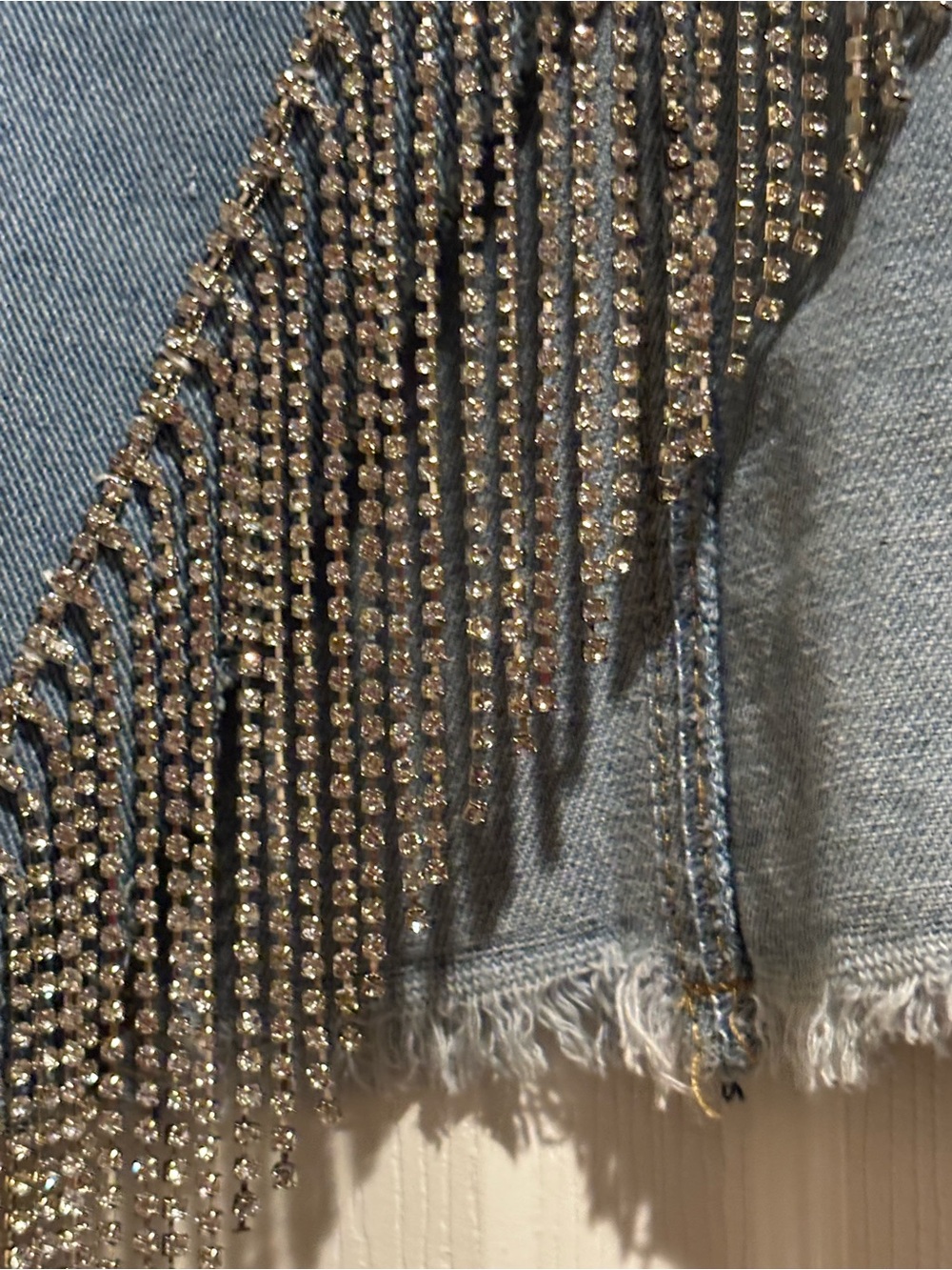 Custom Rhinestone Fringe Denim Jacket - Picture 3 of 10
